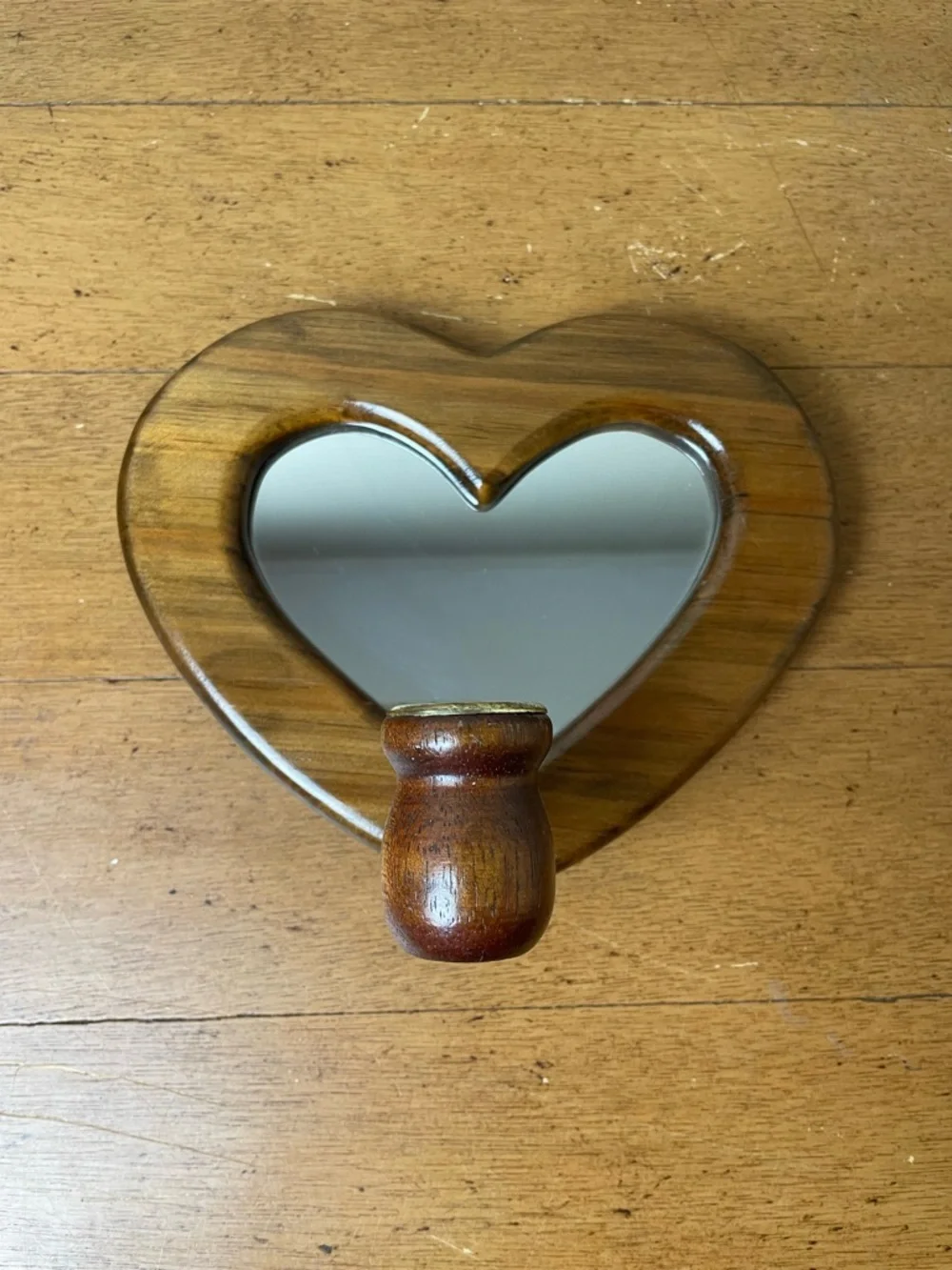 Vintage Wooden Heart Shaped Mirror Candlestick Holder